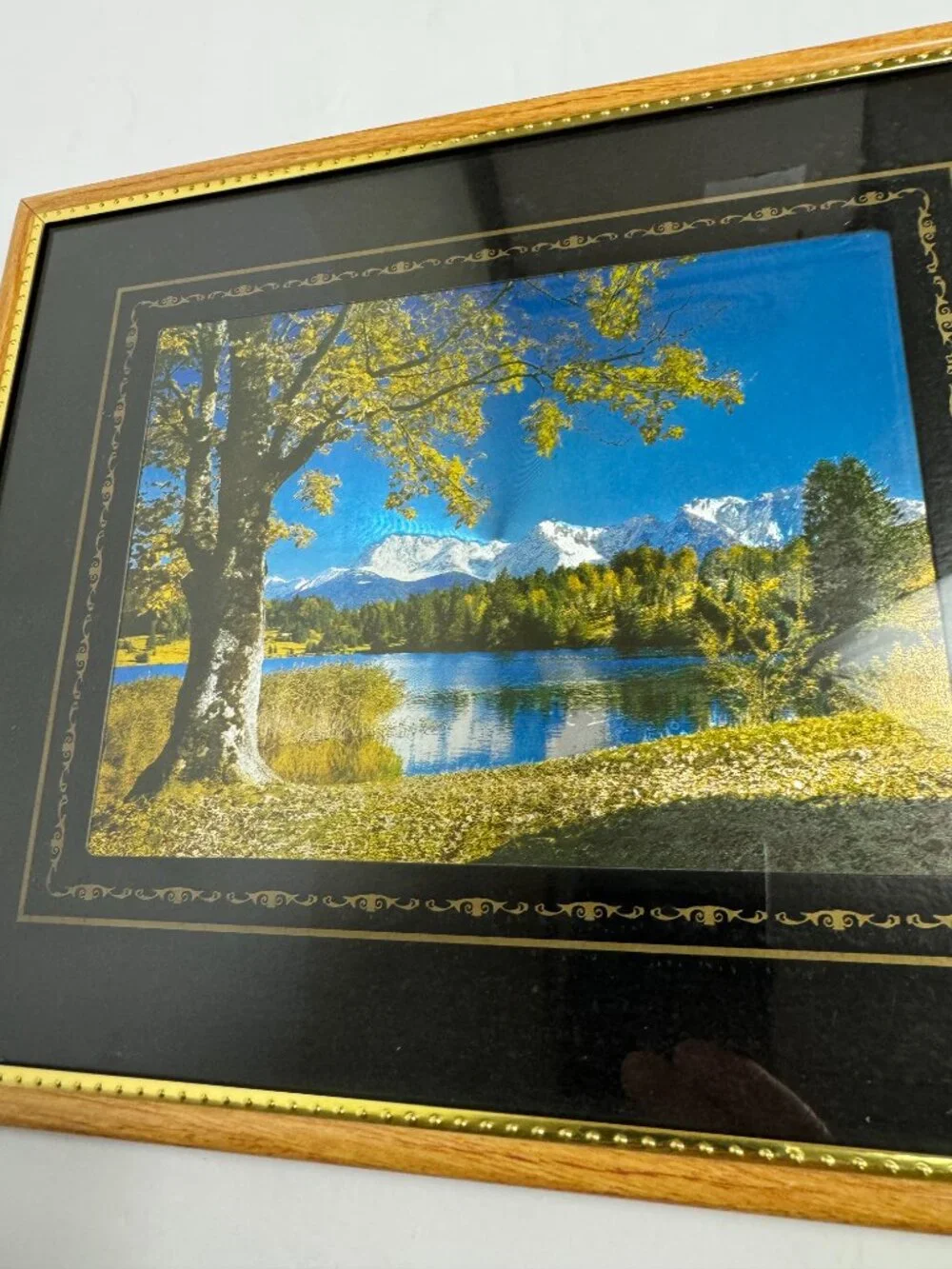 Vintage Holographic Landscape Print Framed Lake Mountain Scenic Wall Art 10x12